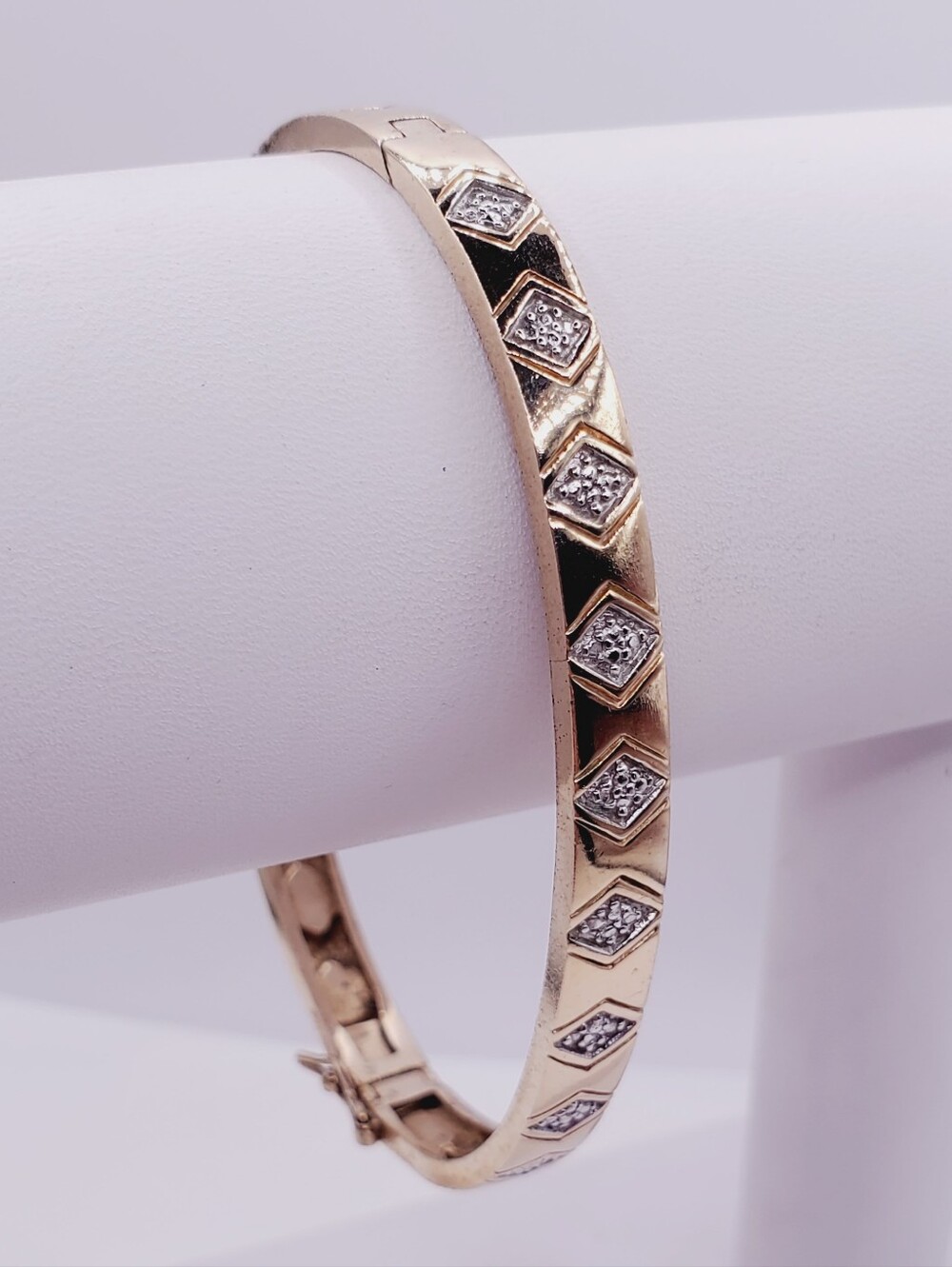 Genuine Diamond Accent - Yellow Gold - 925 Sterling Silver Bangle Bracelet